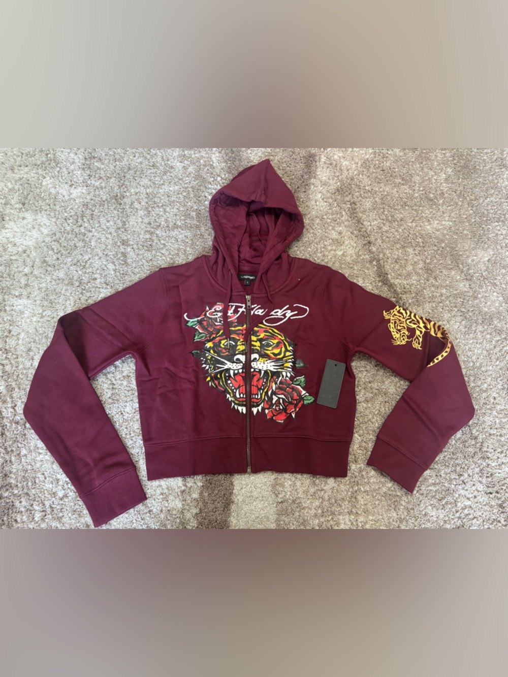 Ed Hardy Tigers Fig Boxy Crop Zip Hoodie